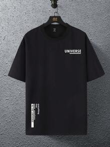 Manfinity Hypemode 男士寬鬆字樣印花下垂短袖t恤 - 黑色 - 查看 2