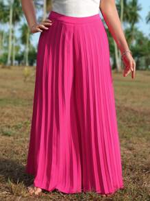 SHEIN VCAY Quần Plus Size Xếp li Dây kéo màu trơn Giải trí - Màu Hồng Tươi - Xem 4