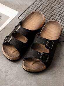 Sandales à enfiler  perforées et respirantes pour hommes, avec bout fermé, pantoufles de bureau d'été - Noir - Voir 3