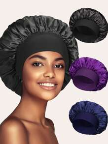 件裝女士寬簷帽子，鬆緊帶髮帽，時尚百搭緞面睡帽，適合防止脫髮並保護捲髮和直髮