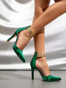 Giày cao gót mũi nhọn thời trang sang trọng mới cho nữ, giày cao gót khoét lỗ màu xanh lá cây thanh lịch, trang phục dự tiệc - màu xanh lá - Xem 2