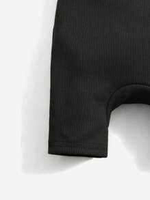 SHEIN Baby Girl One Shoulder Ribbed Knit Romper Without Bag - Black - View 3