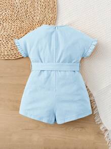 SHEIN 嬰兒褶邊腰帶連身短褲 - 淺藍色 - 查看 2