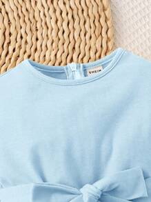 SHEIN 嬰兒褶邊腰帶連身短褲 - 淺藍色 - 查看 4