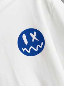 SHEIN 男孩標語和卡通圖案連帽T恤和短褲 - 藍白色 - 查看 3