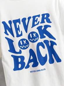 SHEIN 男孩標語和卡通圖案連帽T恤和短褲 - 藍白色 - 查看 4