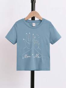 SHEIN 小男童字母和手掌圖案T恤 - 霧霾藍 - 查看 1