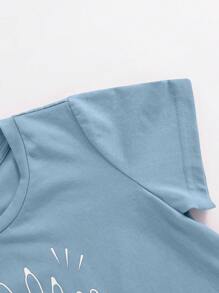 SHEIN 小男童字母和手掌圖案T恤 - 霧霾藍 - 查看 6