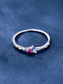 方晶鋯石裝飾銀圓環 - 銀色 - 查看 3