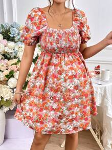 SHEIN Maternity Floral Print Puff Sleeve Dress - Multicolor - View 5