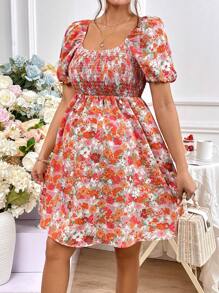 SHEIN Maternity Floral Print Puff Sleeve Dress - Multicolor - View 7