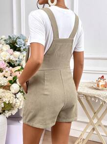 SHEIN Maternity Solid Overall Romper Without Tee - Khaki - View 2