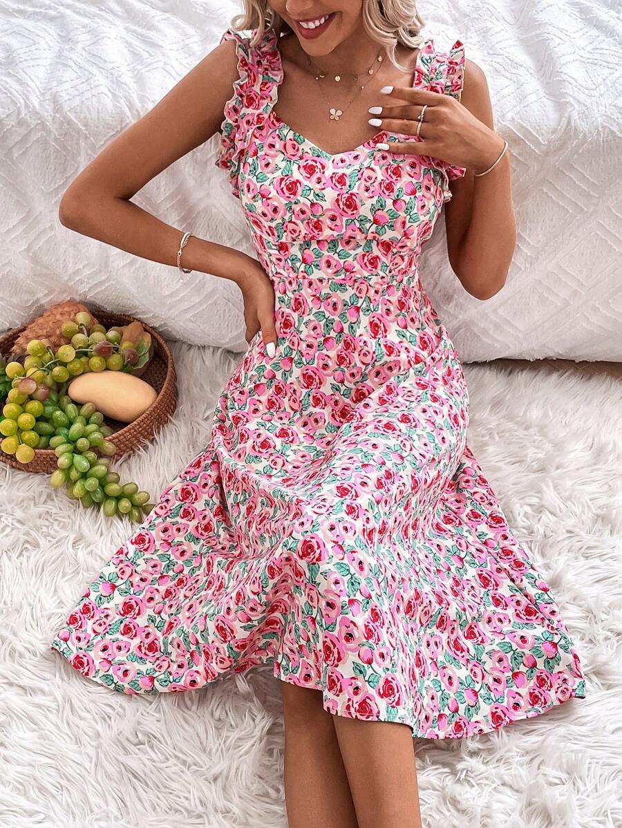 SHEIN Frenchy Vestido con estampado floral ribete con fruncido - Multicolor - Ver 1