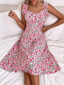 SHEIN Frenchy Vestido con estampado floral ribete con fruncido - Multicolor - Ver 5