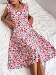 SHEIN Frenchy Vestido con estampado floral ribete con fruncido - Multicolor - Ver 6