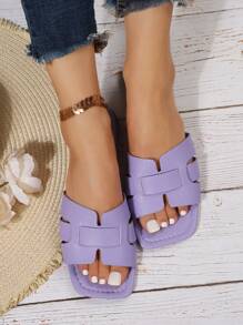 女性極簡風格時尚夏天平底涼鞋 - 淡紫色 - 查看 2