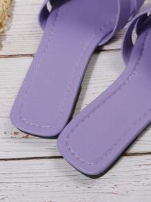 女性極簡風格時尚夏天平底涼鞋 - 淡紫色 - 查看 3