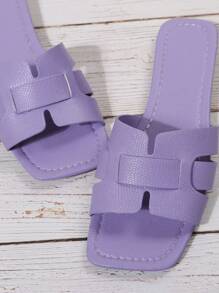 女性極簡風格時尚夏天平底涼鞋 - 淡紫色 - 查看 4