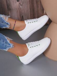 Giày Giản dị Nữ màu trơn Ren lên Thể thao - trắng - Xem 1