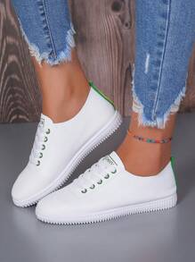 Giày Giản dị Nữ màu trơn Ren lên Thể thao - trắng - Xem 3