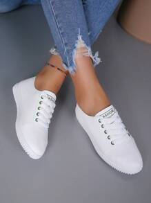 Giày Giản dị Nữ màu trơn Ren lên Thể thao - trắng - Xem 6