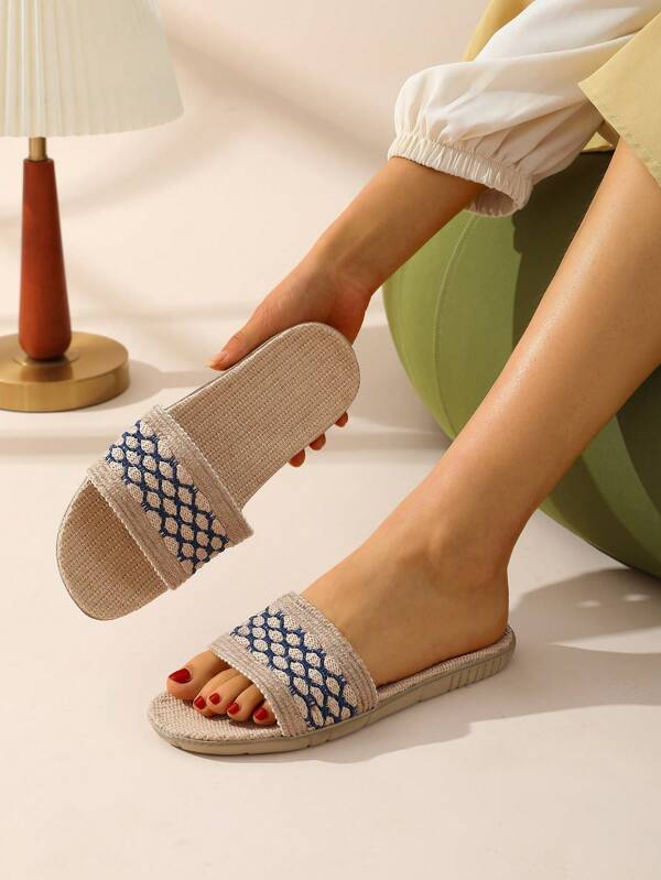 Women Geometric Pattern Bedroom Slippers, Fashion Indoor Home Slippers