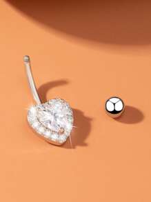 1入組前衛方晶鋯石愛心裝飾臍環適合女士日常裝飾 - 銀色 - 查看 3