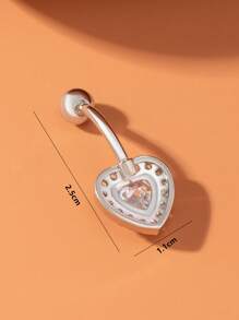 1入組前衛方晶鋯石愛心裝飾臍環適合女士日常裝飾 - 銀色 - 查看 4
