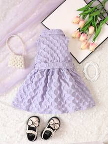 嬰兒素色紋理質感襯衫連衣裙 - 淡紫色 - 查看 2
