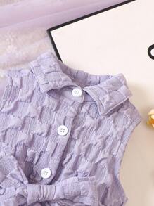 嬰兒素色紋理質感襯衫連衣裙 - 淡紫色 - 查看 4