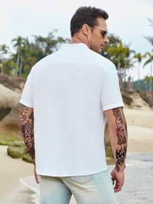 Manfinity Homme Men Plus Solid Half Button Shirt - White - View 3