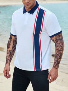 Manfinity Hombres Camisa polo con estampado de rayas - Blanco - Ver 1