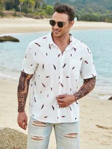 Manfinity Homme Men Plus Feather Print Button Up Shirt - White - View 2