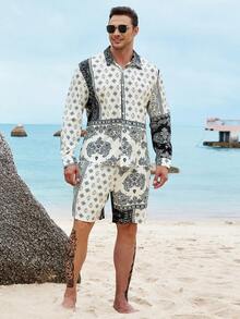 Manfinity Men Plus Paisley Print Shirt & Shorts - Multicolor - View 2