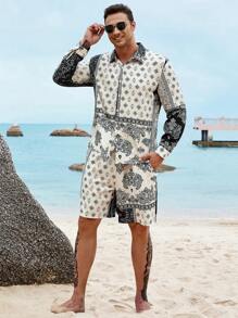 Manfinity Men Plus Paisley Print Shirt & Shorts - Multicolor - View 4