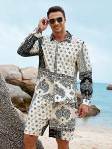 Manfinity Men Plus Paisley Print Shirt & Shorts - Multicolor - View 6