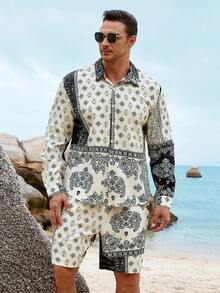 Manfinity Men Plus Paisley Print Shirt & Shorts - Multicolor - View 7