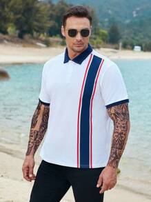 Manfinity Hombres Camisa polo con estampado de rayas - Blanco - Ver 5