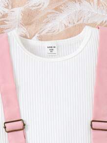 SHEIN Vintaside Kids Tween Girl Solid Color Round Neck Ruffle Sleeve T-Shirt And Pleated Suspender Skirt Cute Casual 2-Piece Set - Multicolor - View 5