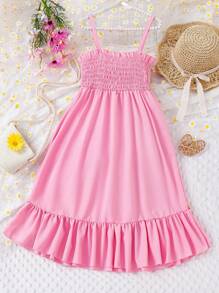 女孩貼花細節荷葉邊吊帶連衣裙 - 粉色 - 查看 2