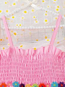 女孩貼花細節荷葉邊吊帶連衣裙 - 粉色 - 查看 3