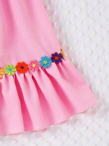 女孩貼花細節荷葉邊吊帶連衣裙 - 粉色 - 查看 5
