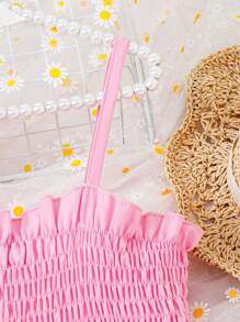 女孩貼花細節荷葉邊吊帶連衣裙 - 粉色 - 查看 6