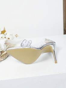 Mujer Tacones con diamante de imitación & con diseño de lazo de punta con tacón delgado atractivo exterior PVC - Plateado - Ver 4