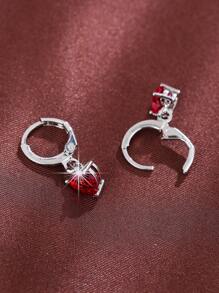 方晶锆石心形吊坠耳环 情人节、妈妈、母亲、母亲节、礼物 - 紅色 - 查看 2