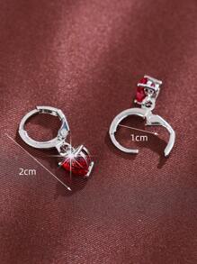 方晶锆石心形吊坠耳环 情人节、妈妈、母亲、母亲节、礼物 - 紅色 - 查看 4