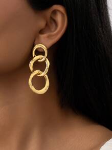 Chain Design Drop Earrings - Gold - View 1