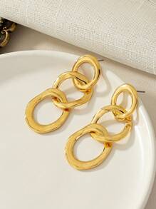Chain Design Drop Earrings - Gold - View 3