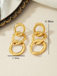 Chain Design Drop Earrings - Gold - View 4