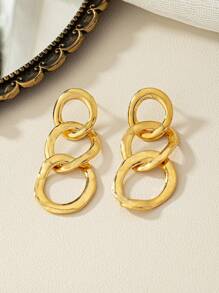 Chain Design Drop Earrings - Gold - View 5